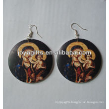 wooden round earings Printing Jesus earring